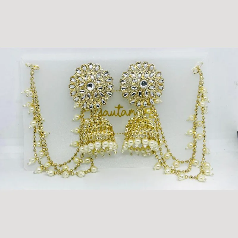 Simple Silver Earrings-Manisha Jewellery Gold Plated Kundan Stone And Pearls Jhumki Earrings