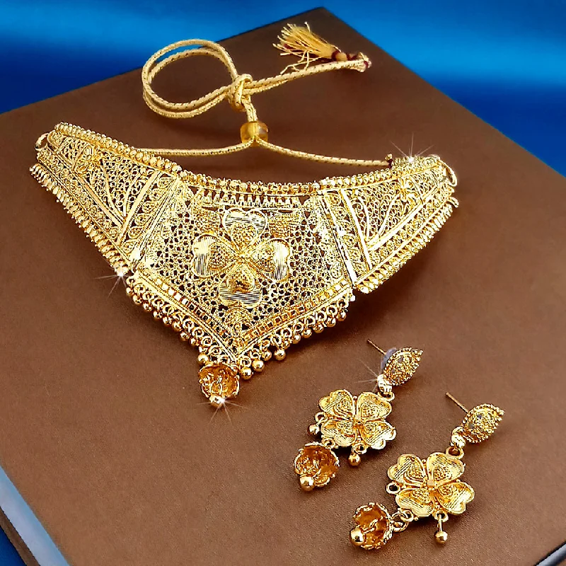 Art Deco Necklaces-Kalyani Forming Look Gold Plated Stone Necklace Set