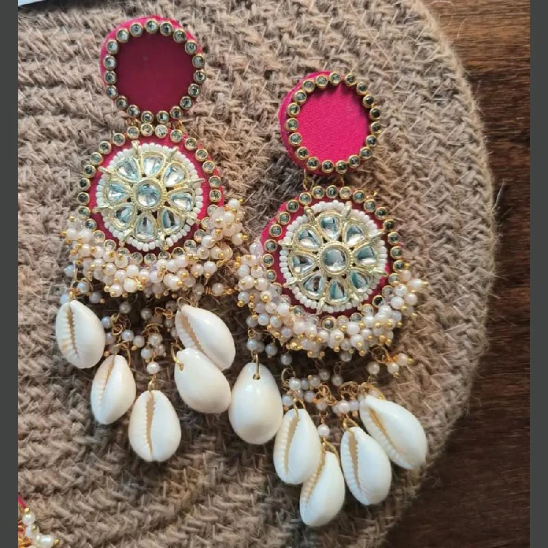 Boho Chic Earrings-Shrijicreation Gold Plated Kundan Stone Shell And Pearls Dangler Earrings