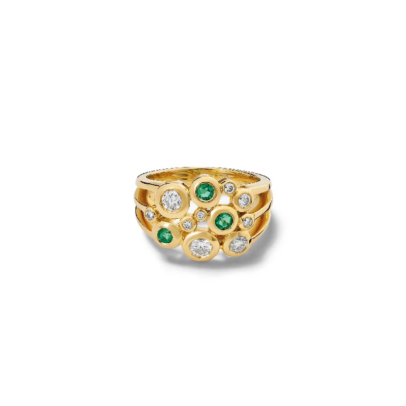 Rose Gold Wedding Rings-Cirkel Ring 18ct Yellow Gold - Emerald & Diamond