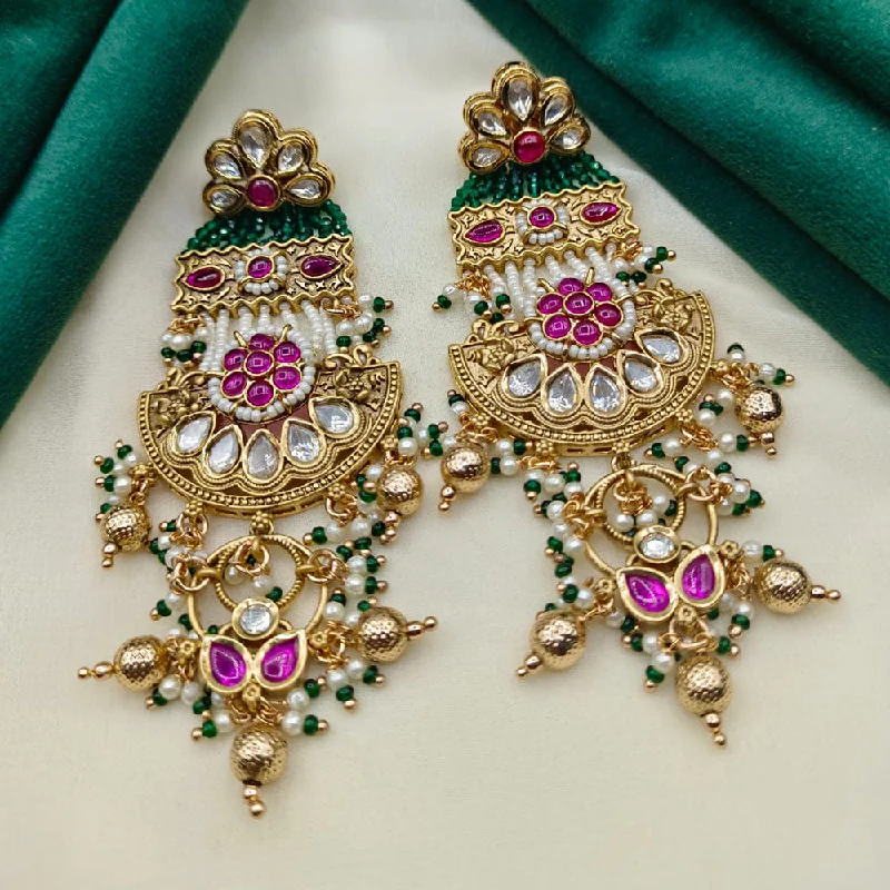 Luxury Earrings for Brides-Amoliya Jewels Gold Plated Polki Kundan Stone And Pearls Dangler Earrings