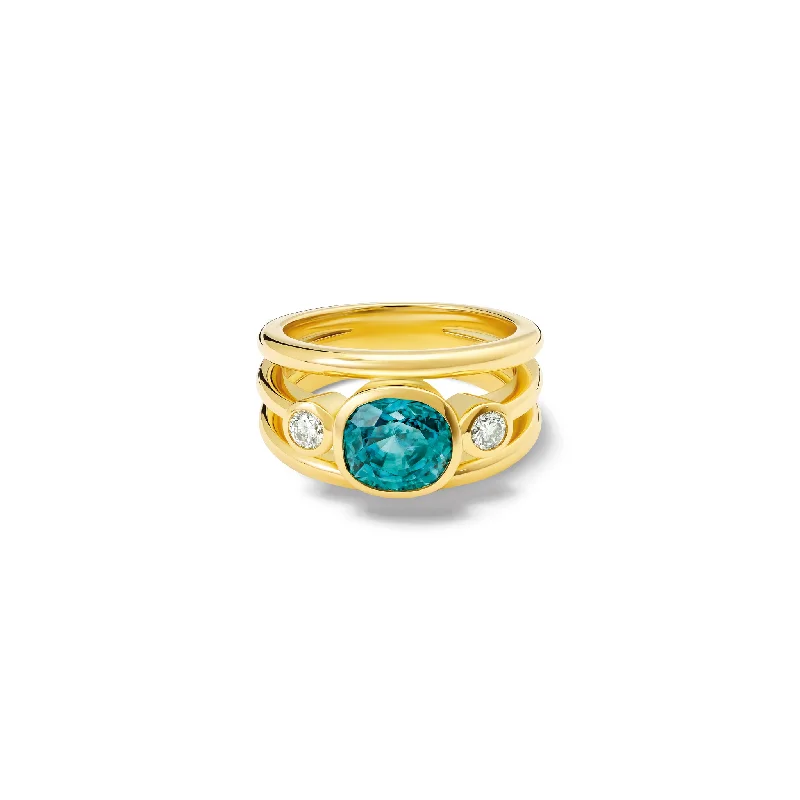 Designer Fashion Rings-Aeneus Ring 18ct Yellow Gold - Blue Zircon & Diamond