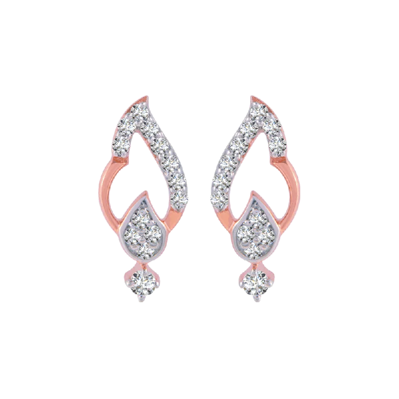 Large Hoop Earrings-14KT (585) Rose Gold And Diamond Stud Earrings For Women