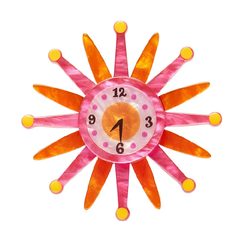 Fashionable Brooch for Special Events-Erstwilder Atomic Abode - Starburst Clock Brooch