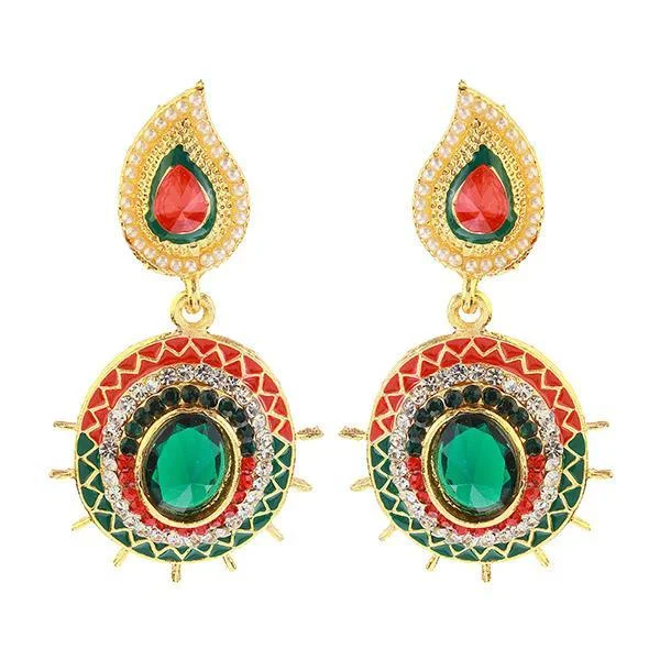 Cute Butterfly Earrings-Kriaa Maroon And Green Meenakari Austrian Stone Dangler Earrings - 1304602