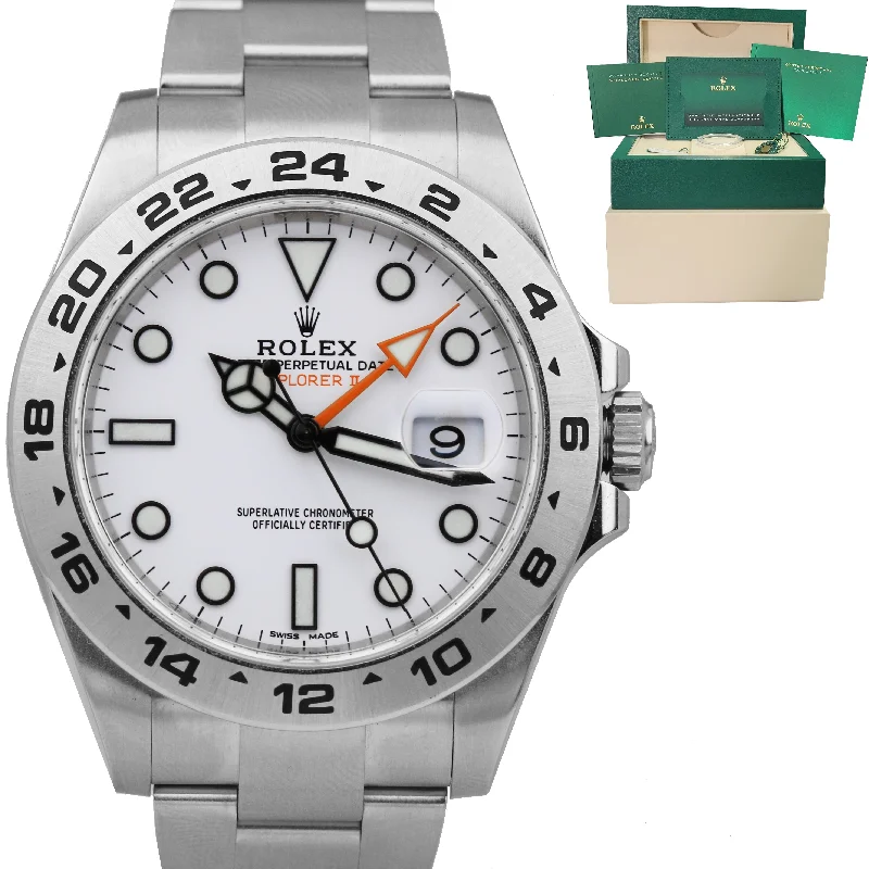 Watches with Classic Leather Bands-MINT 2021 NEW CARD Rolex Explorer II 216570 Orange POLAR WHITE 42mm GMT Watch