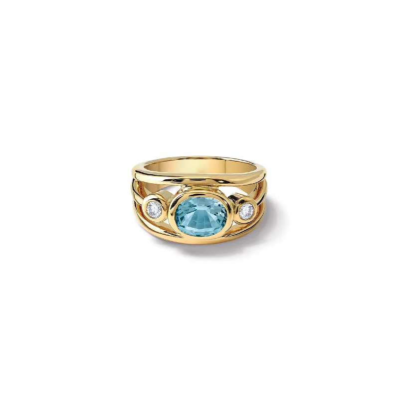 Custom Vintage Rings-Aeneus Ring 18ct Yellow Gold - Oval Aquamarine & Diamond