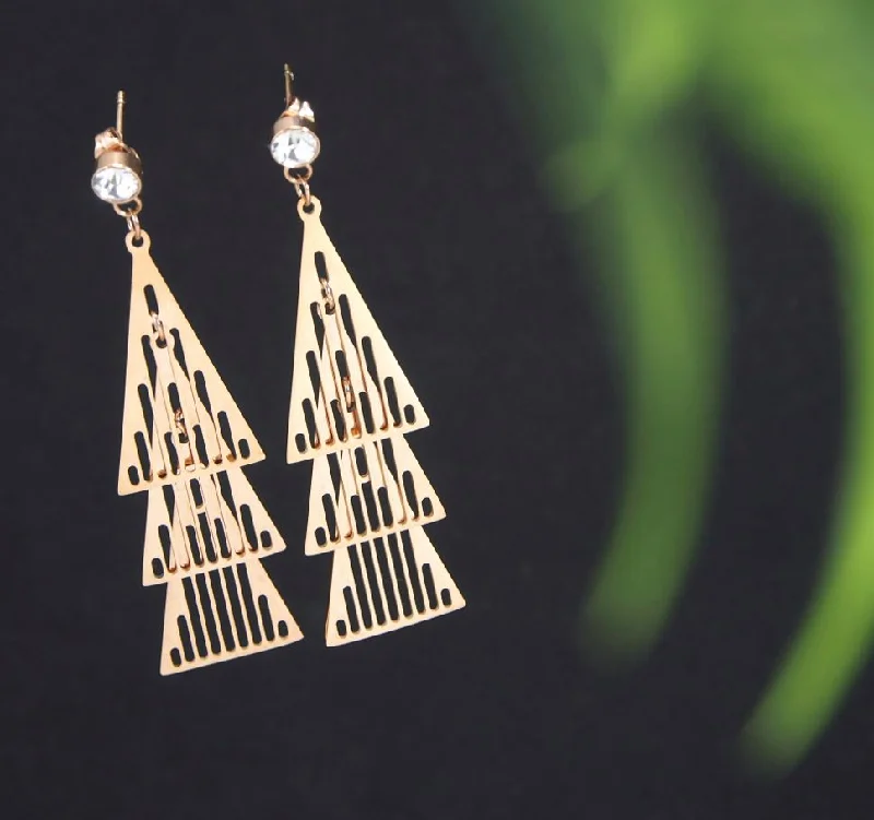 Retro Style Earrings-Tarohi JewelsStainless Steel Rosegold Plated Three Pyramid Shaped Earring-STNER 2713