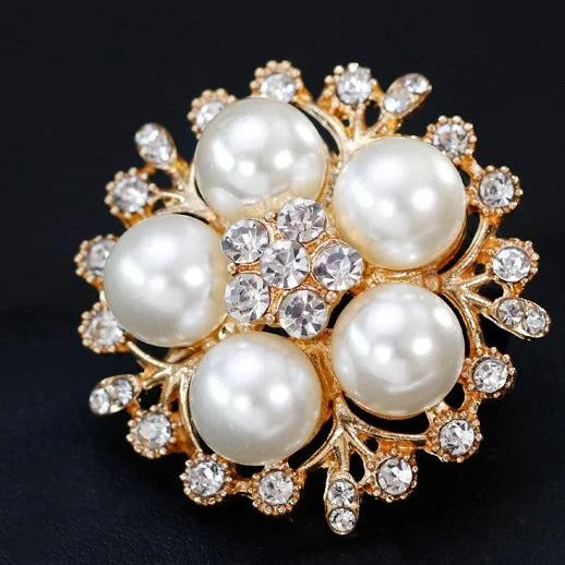 Classic Brooch with Detailed Gemstones-Silver or Gold Rhinestone Flower Brooch  BR-911