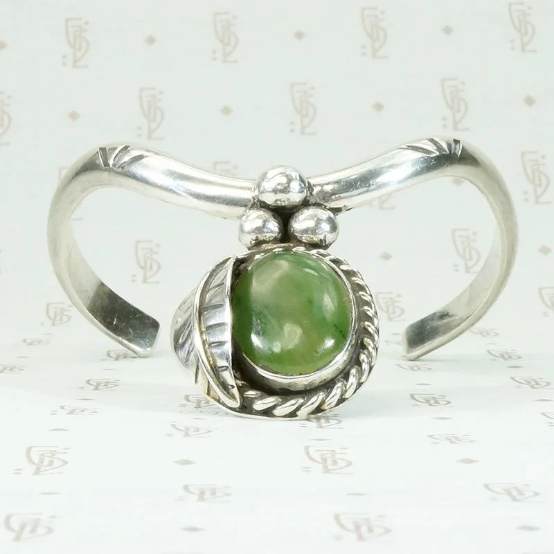 Elegant Gemstone Cuff Bracelets-Glossy Green Jade & Sterling Silver Cuff Bracelet