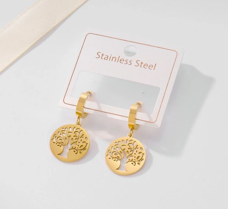 Gold-Plated Earrings for Women-Tarohi JewelsStainless Steel Life Of Tree Earring - STNER 5212