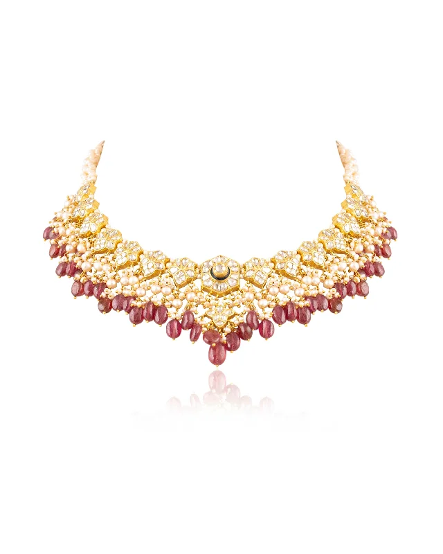 Elegant Layered Gold Necklaces-Atifa Polki Necklace