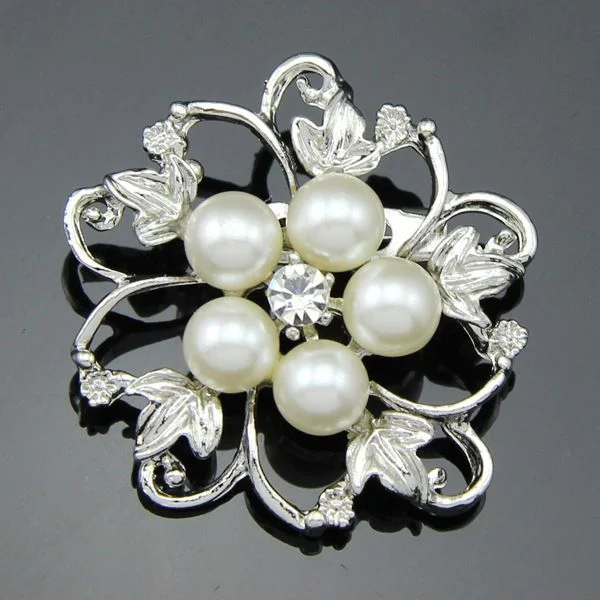 Luxury Crystal Brooch-Rhinestone  Pearl Crystal Gold or Silver Brooch BR-102S