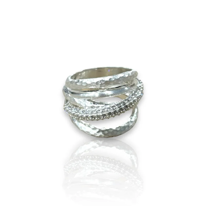 Classic Platinum Wedding Bands-BRUSHED SILVER ALMORA LAYERED BAND RING