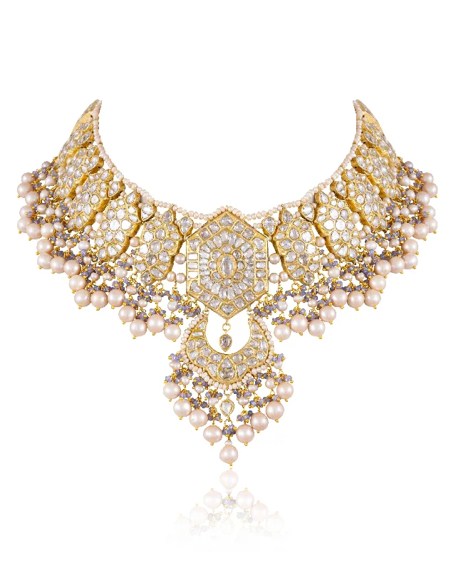 Crystal Heart Necklaces-Rani Polki Necklace