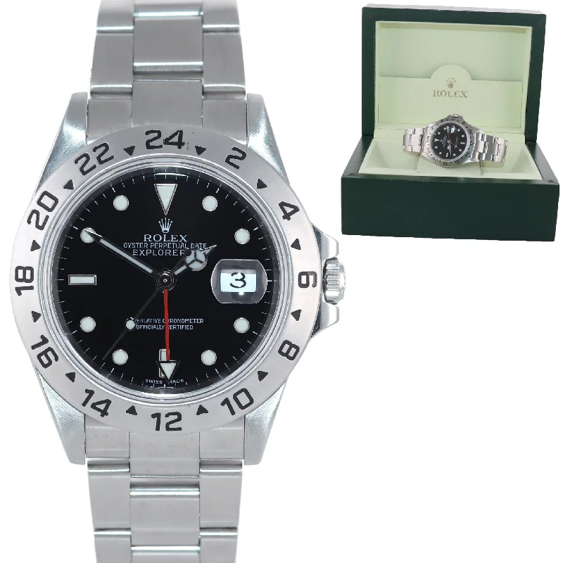 Fashion Watches with Large Dials-2001 Rolex Explorer II 16570 Stainless Steel Black Dial GMT 40mm Watch Box