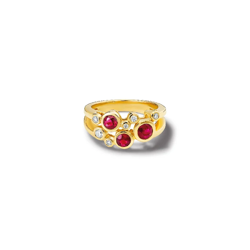 Unique Promise Rings-Cirkel Two Row Ring 18ct Yellow Gold - Ruby & Diamond