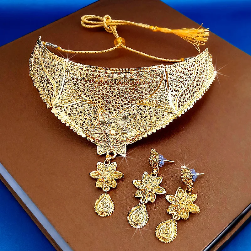 Colorful Crystal Necklaces-Kalyani Forming Gold Plated Traditional Designer Necklace & Earring Set