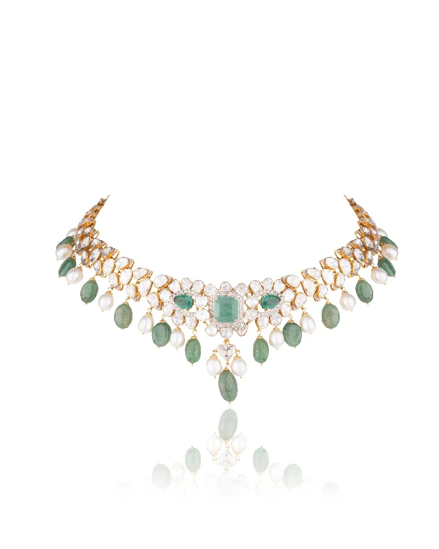 Elegant Wedding Necklaces-Taren Polki And Diamond Necklace