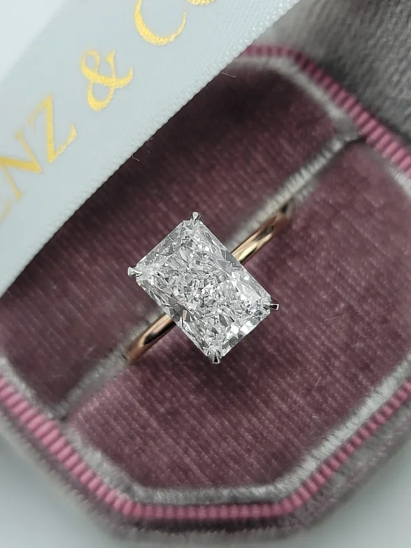 Wedding Rings with Diamonds-3.18 Carats Lab Grown Radiant Cut Two Tone Solitaire Hidden Halo Diamond Engagement Ring