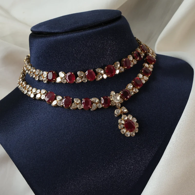 Crystal Flower Necklaces-Mirza Polki And Diamond Necklace