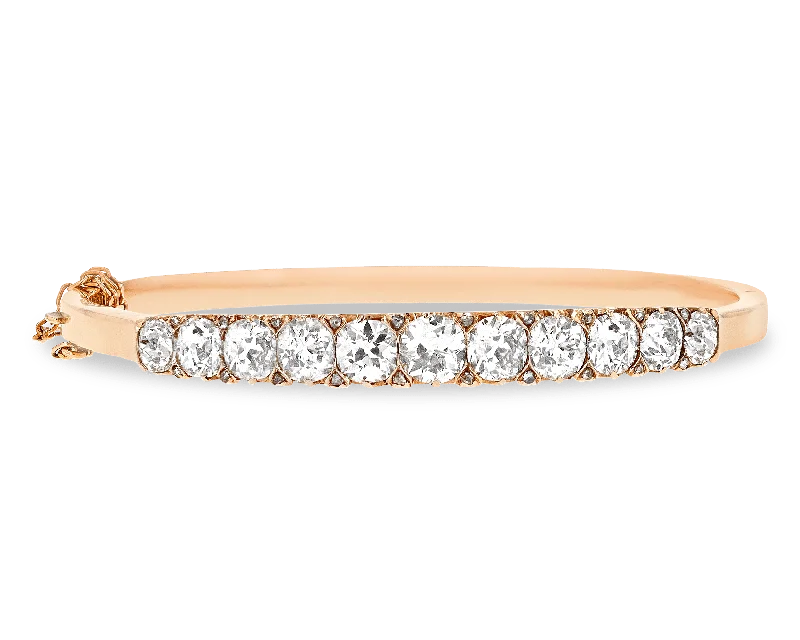 Personalized Couple Bracelets-Victorian Old Mine-Cut Diamond Bangle Bracelet, 9.00 Carats