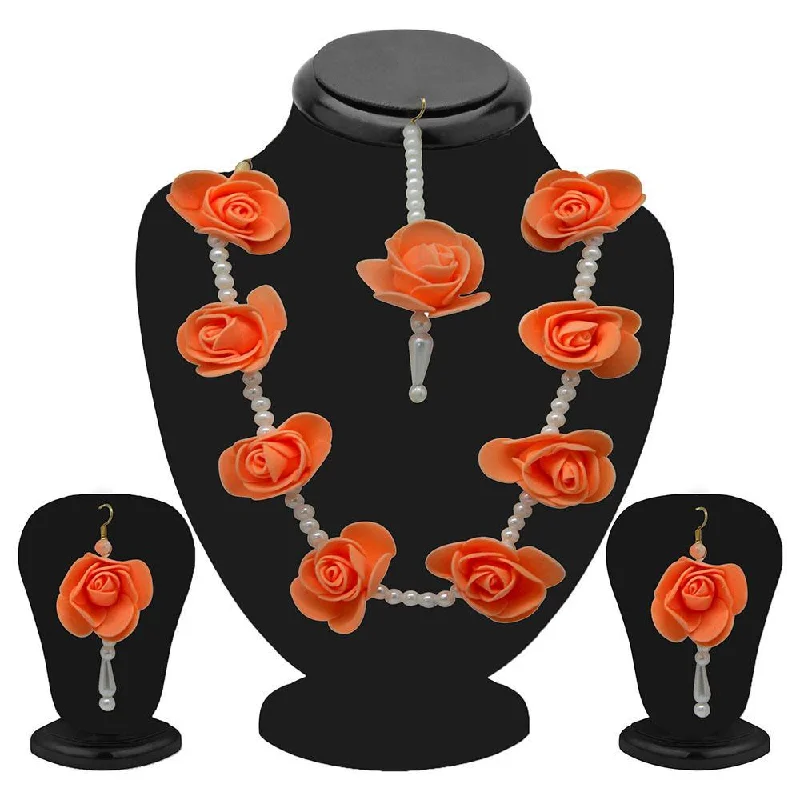 Elegant Wedding Necklaces-Mahi Blooming Rose Gotta Patti Pearl Necklace Set