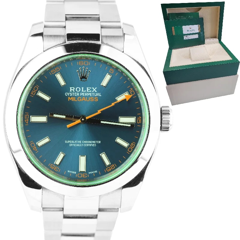 Eco-Friendly Wooden Watches-2015 Rolex Milgauss Z-Blue Green Anniversary 40mm 116400 GV Stainless Watch B+P