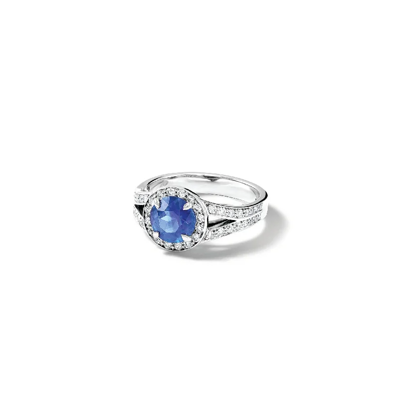 Vintage Gold Rings-Mia Engagement Ring 18ct White Gold - Sapphire & Diamond