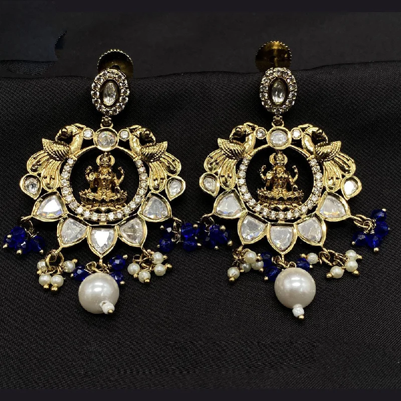 Artisanal Earrings for Sale-Royal Kundan Jewellery Gold Plated Polki Kundan And Pearls Temple Dangler Earrings