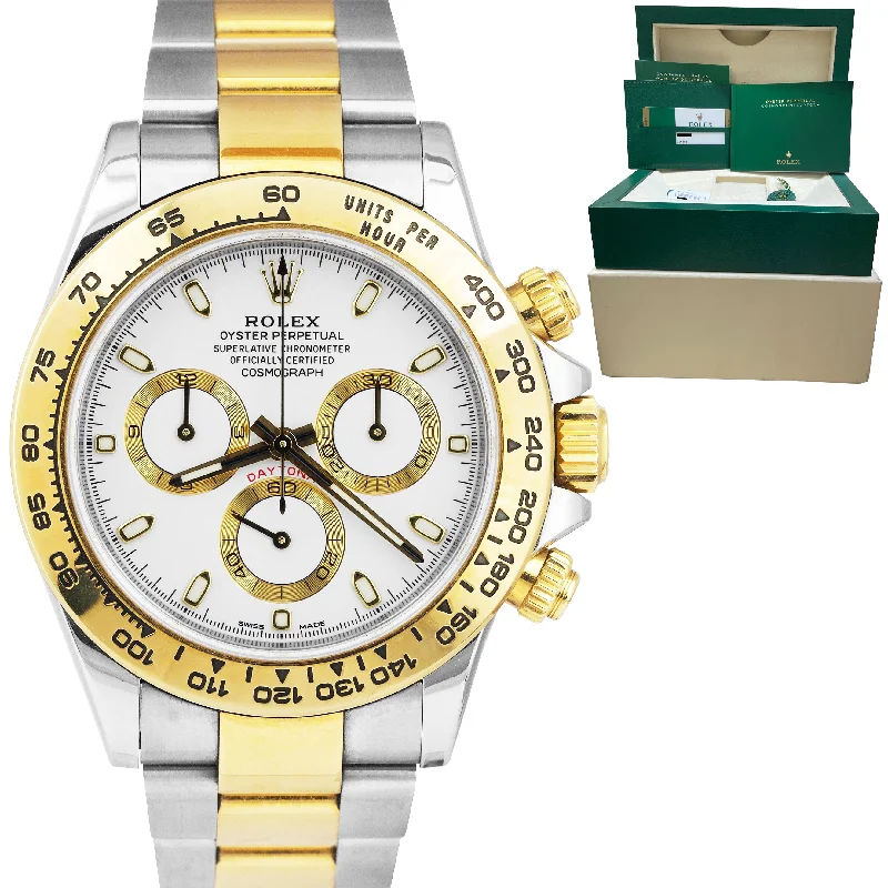 Minimalist Design Watches for Women-Rolex Daytona Two-Tone Gold Steel White Dial Chronograph Watch 116503 BOX PAPERS