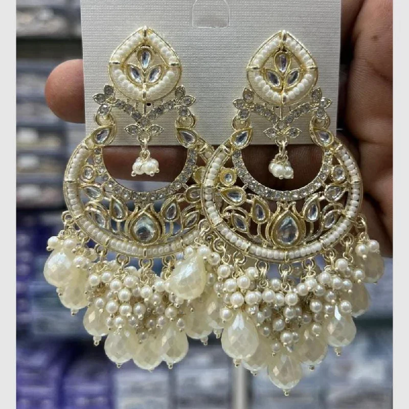 Wedding Earrings for Brides-Manisha Jewellery Gold Plated Kundan Stone And Pearls  Dangler Earrings