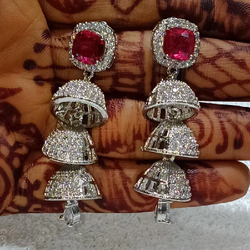 Colorful Beaded Earrings-Kavita Art Silver Plated American Diamond Jhumki