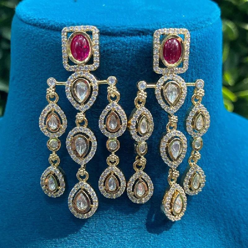 Silver Earring Cuffs-Royal Kundan Jewellery Gold Plated Crystal Stone Dangler Earrings