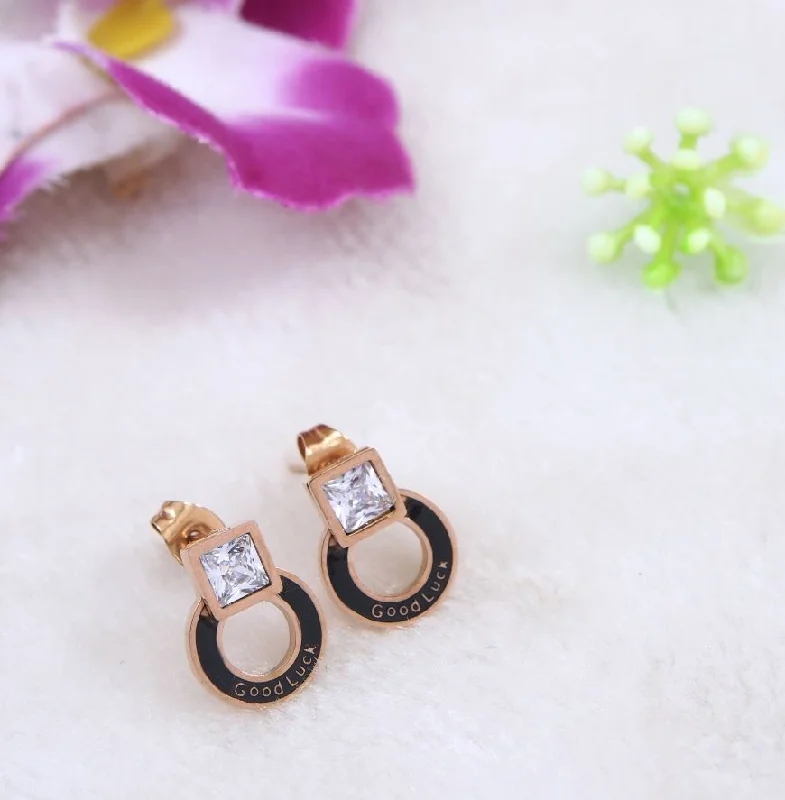 Precious Stone Earrings-Tarohi JewelsStainless Steel Rosegold Plated Minimalist Stud Earring- STNER 4055