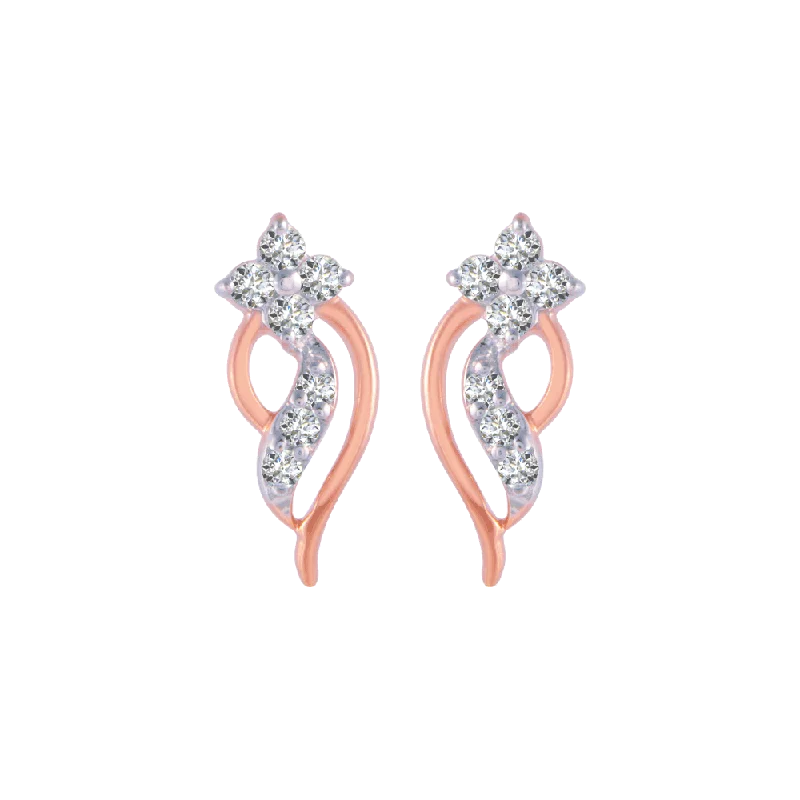 Trendy Rose Gold Earrings-14KT (585) Rose Gold And Diamond Stud Earrings For Women