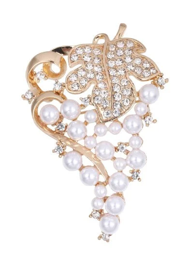 Classic Pearl Brooch-Brooch Clear Rhinestone Pearls Crystal BR-029