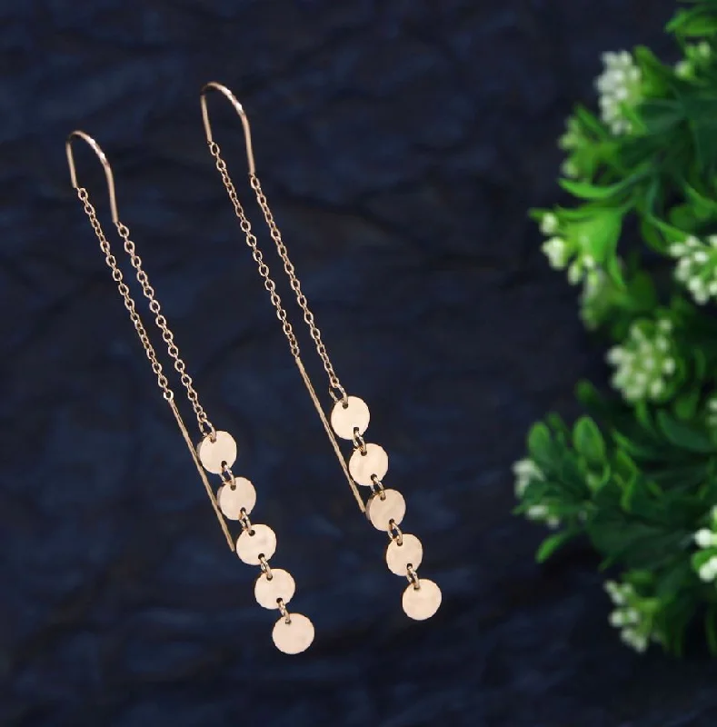 Personalized Name Earrings-Tarohi JewelsStainless Steel Rosegold Plated Multi Disc Threader Earring-STNER 2764