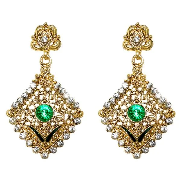 Elegant Gold Earrings-Kriaa Green Austrian Stone Gold Plated Dangler Earrings