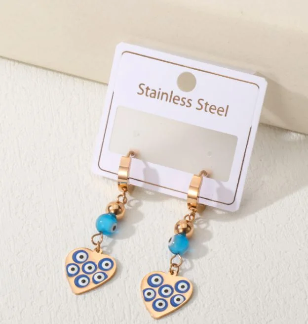 Antique Gold Earrings-Tarohi Jewels Stainless Steel Evil Eye Heart Shape Hoops Earring - STNER 5059