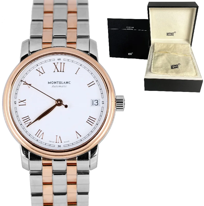 Elegant Dress Watches for Men-Mont Blanc Tradition 18k Rose Gold Stainless Two Tone 37mm White 114369 Watch