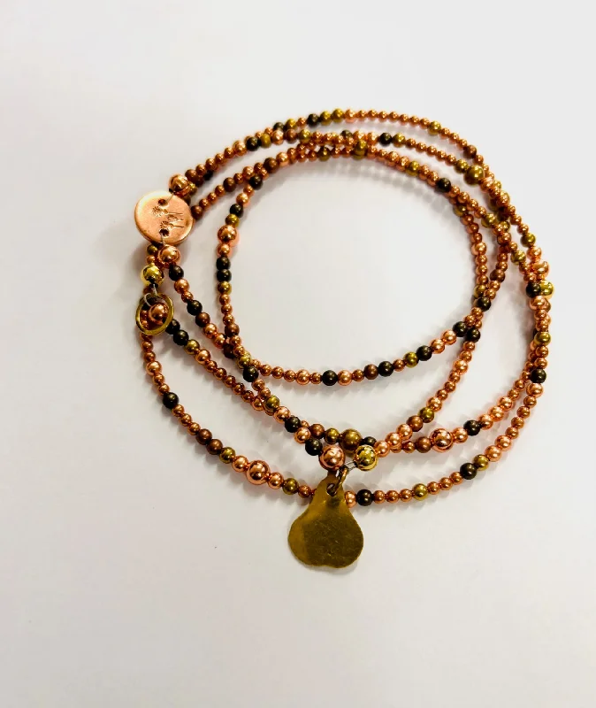 Handcrafted Gold Necklaces-Metal beads copper brass long necklace