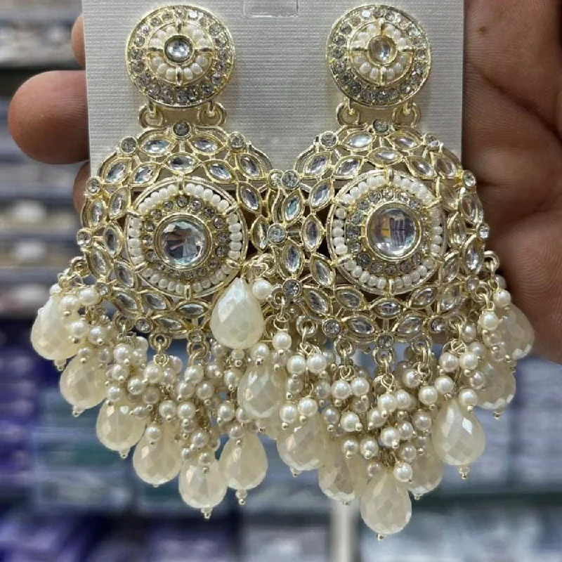 Party Earrings for Women-Manisha Jewellery Gold Plated Kundan Stone And Pearls  Dangler Earrings