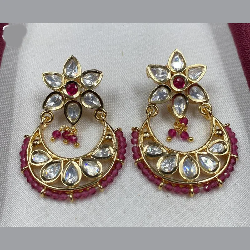 Personalized Jewelry Earrings-Royal Kundan Jewellery Gold Plated Polki Kundan And Pearls Dangler Earrings