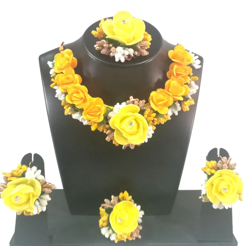 Fine Jewelry Necklaces-Kavya's Kreation Flower Necklace Set for Haldi Ceremony / Baby Shower