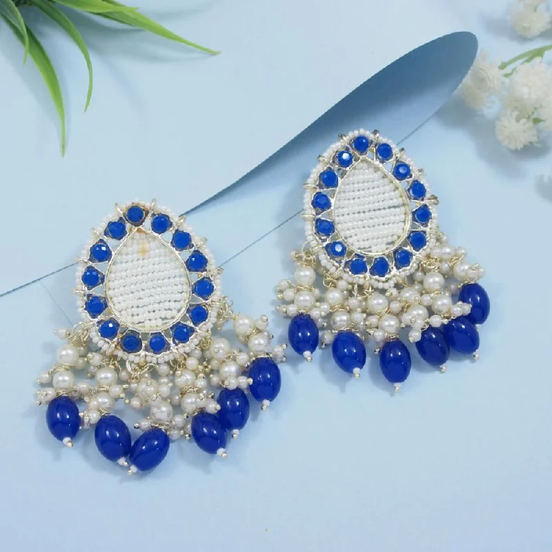 Unique Gold Earrings-Etnico Gold Plated Traditional Kundan & Pearl Drop Dangle Earrings For Women (E2951Bl)