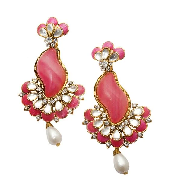 Colorful Hoop Earrings-Kriaa Kundan Gold Plated Stone Dangler Earrings