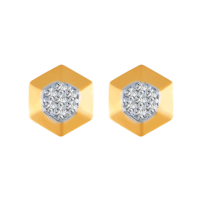 Minimalist Earrings for Work-14KT (585) Yellow Gold And Diamond Stud Earrings For Women