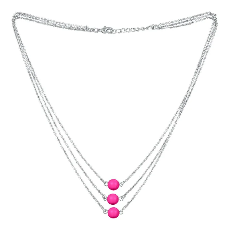 Designer Necklaces for Women-Mahi Designer Multilayered Neon Pink Swarovski Pearl Necklace Mala Made of Alloy for Girls and Women