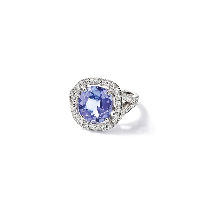 Large Statement Rings-Iola Ring 18ct White Gold - Tanzanite & Diamond